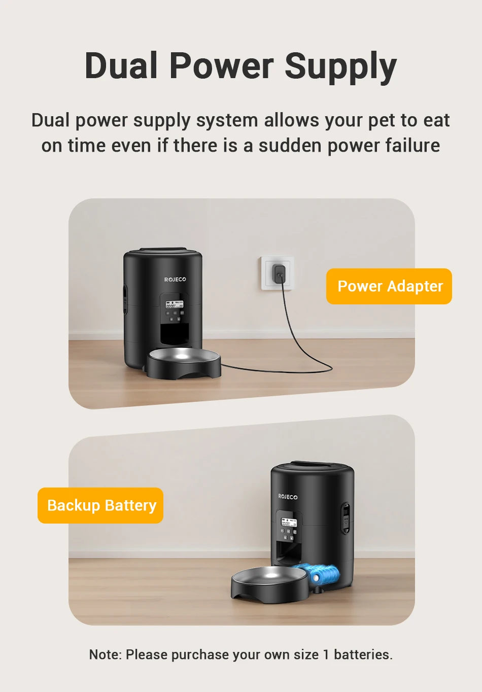 ROJECO 2L Automatic Pet Feeder – Smart Auto Dog & Cat Food Dispenser, Button Control