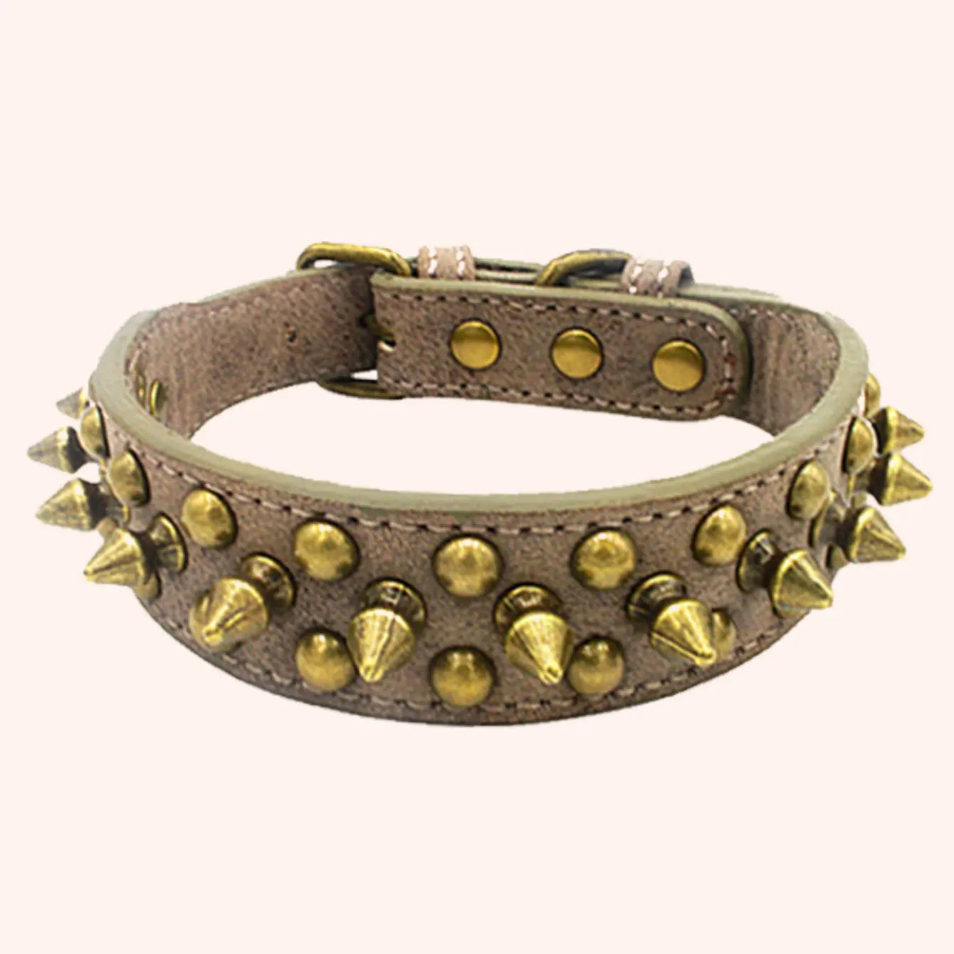 CP037-1 – Vintage Brass Rivet Dog Collar – Heavy-Duty Adjustable PU Leather Collar for Medium & Large Dogs