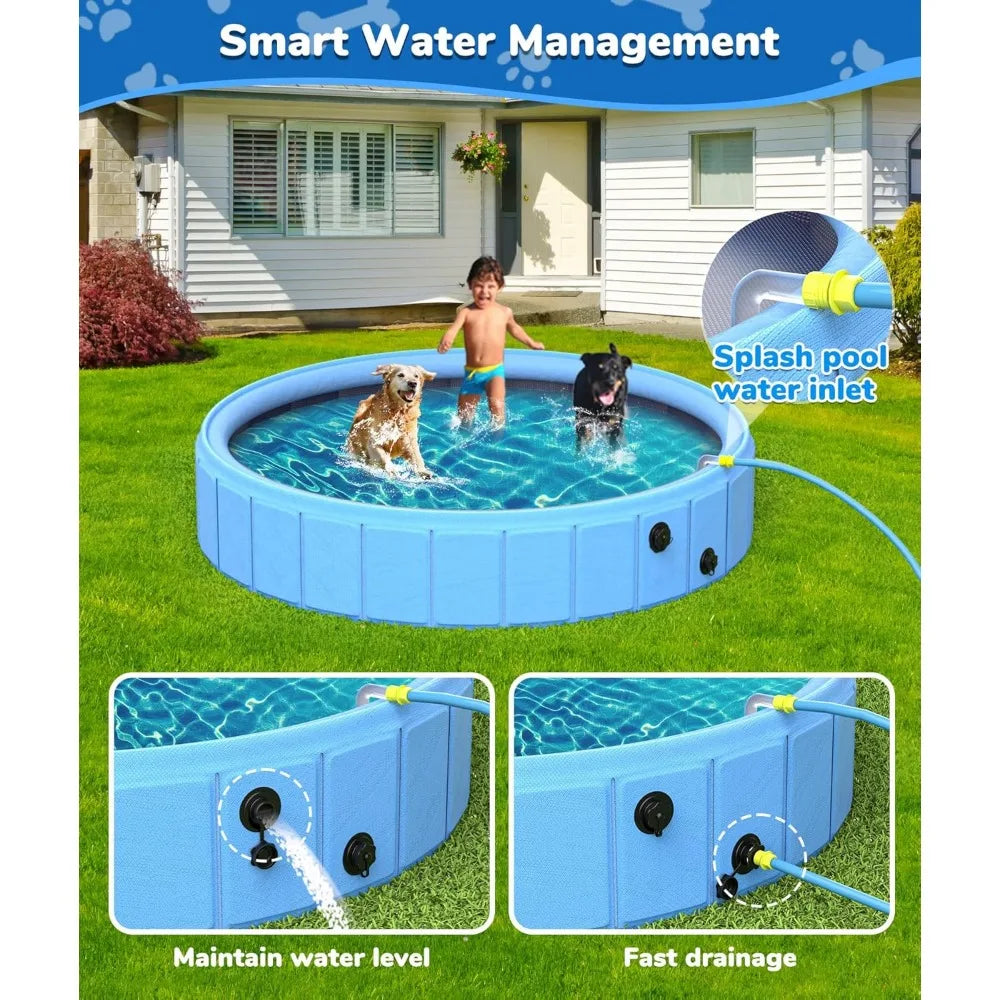 Large Collapsible Dog Pool & Bath – 0.55mm PVC 2-in-1 Portable Pet Bathtub & Sprinkler for Dogs, Cats, and Kids