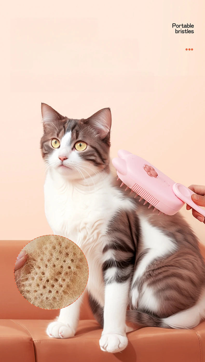3-in-1 Pet Steam Brush – Electric Grooming Comb with Spray & Massage for Cats and Dogs