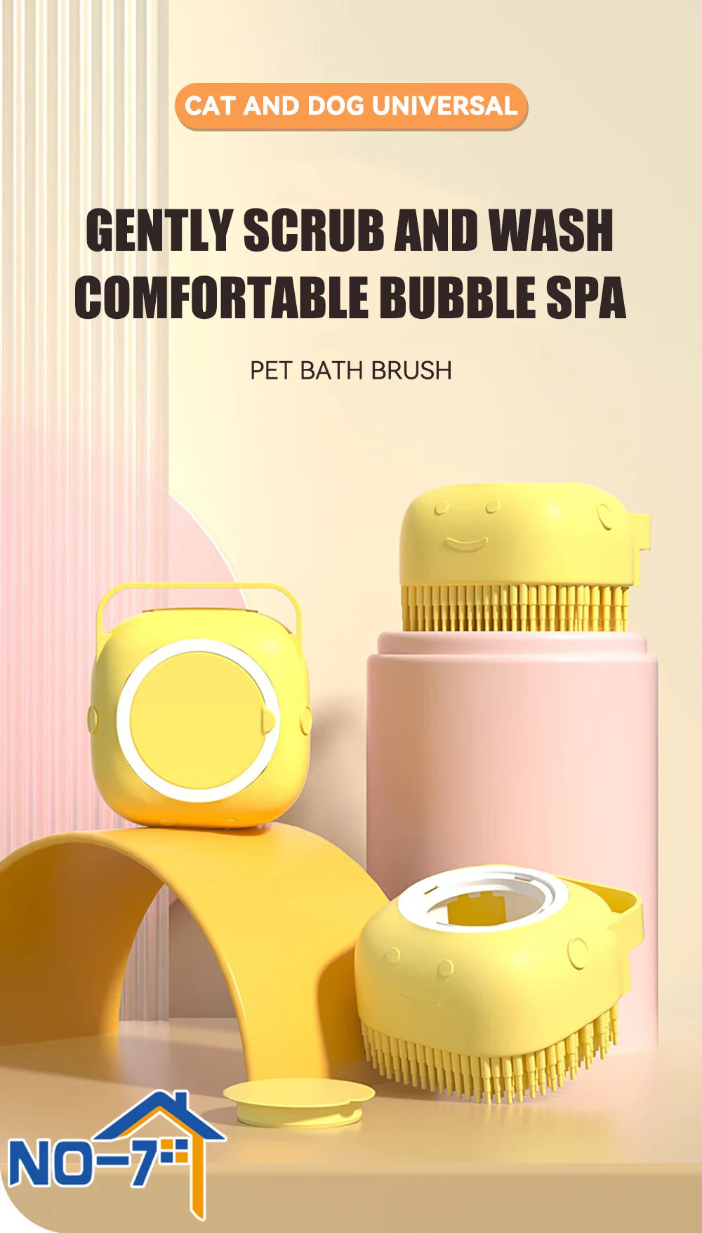 Dog Bath Brush – Silicone Pet Shampoo Scrubber & Soap Dispenser, Cat Massage Grooming Comb, Soft Rubber Puppy Cleaning Brush