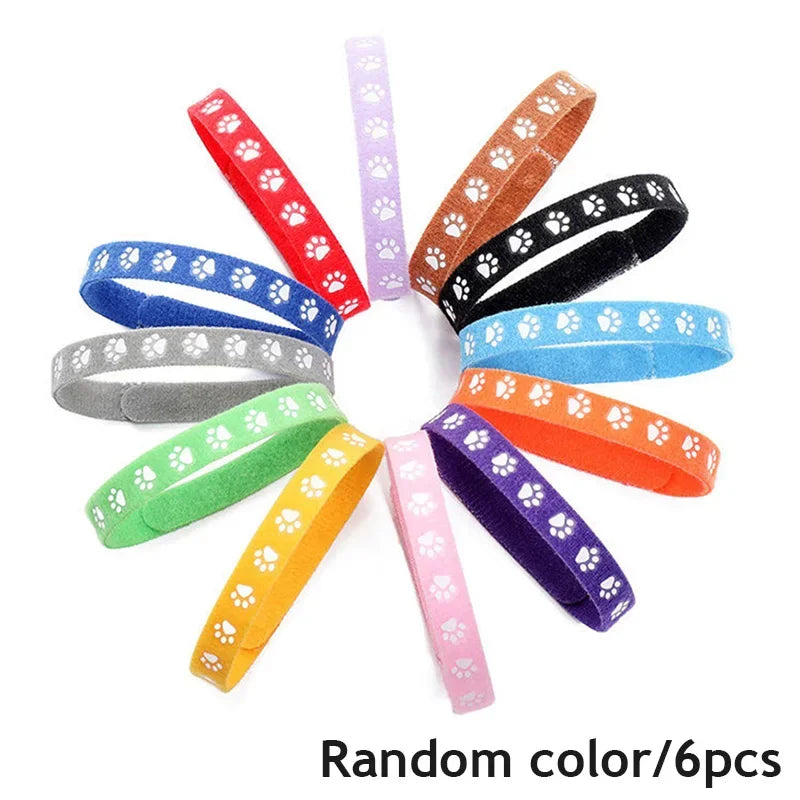 6/12PCS Newborn Puppy & Kitten Identification Collars – Adjustable Footprint Pattern Whelping Collars for Pet Classification