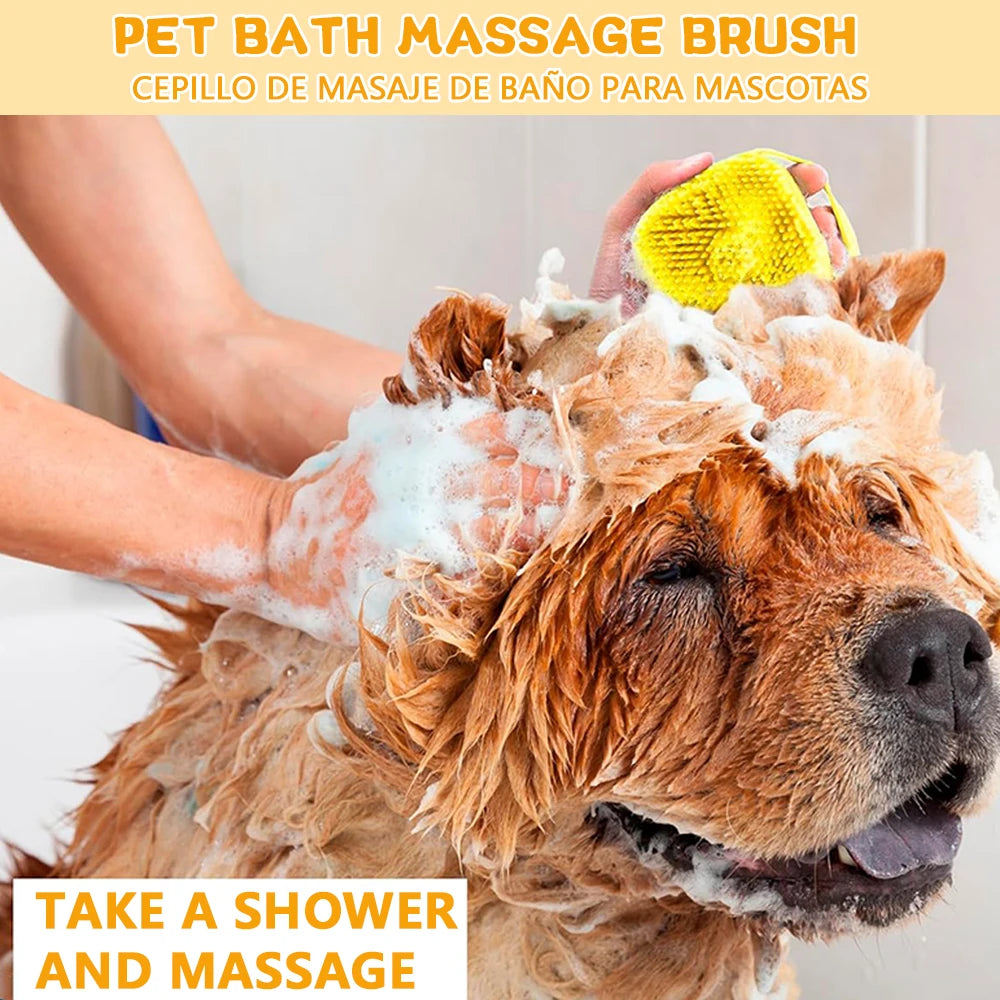 Dog Bath Brush – Silicone Pet Shampoo Scrubber & Soap Dispenser, Cat Massage Grooming Comb, Soft Rubber Puppy Cleaning Brush