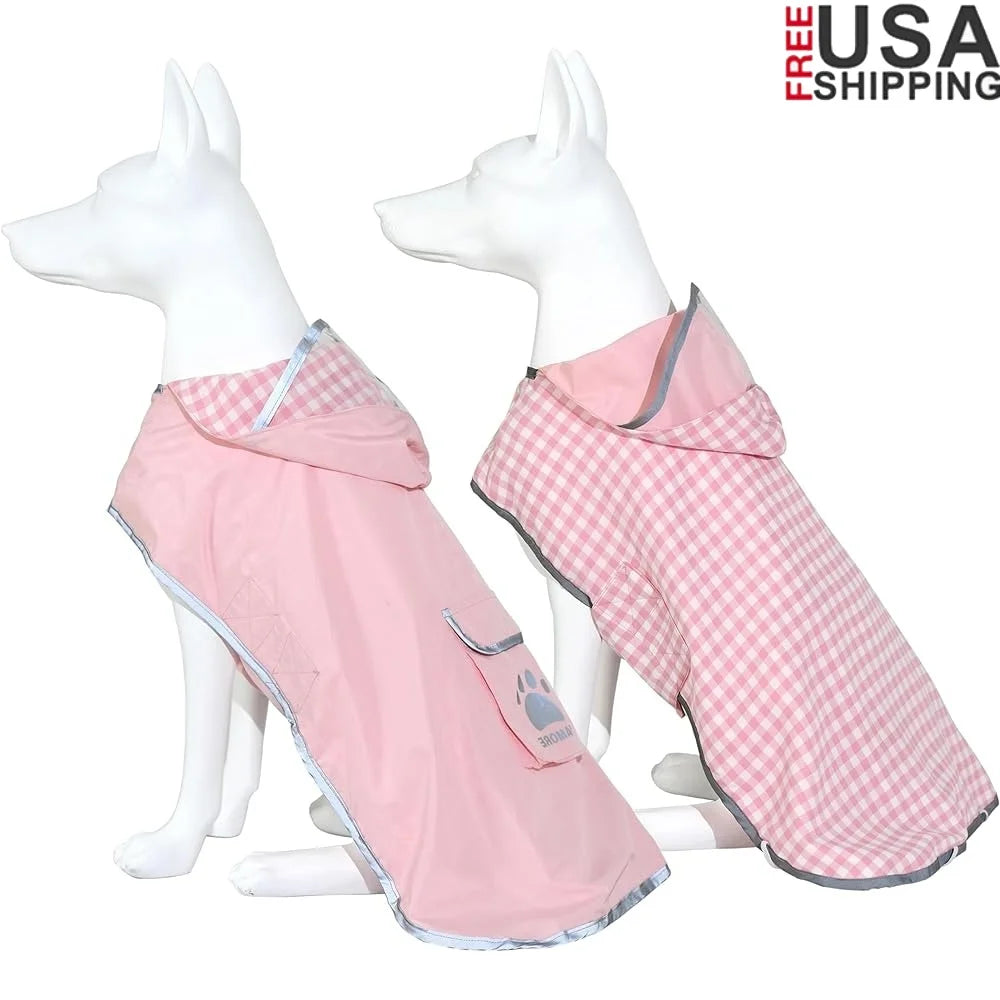 Waterproof Reversible Dog Raincoat Slicker with Reflective Trim and Hood – Leash Hole for Outdoor Use