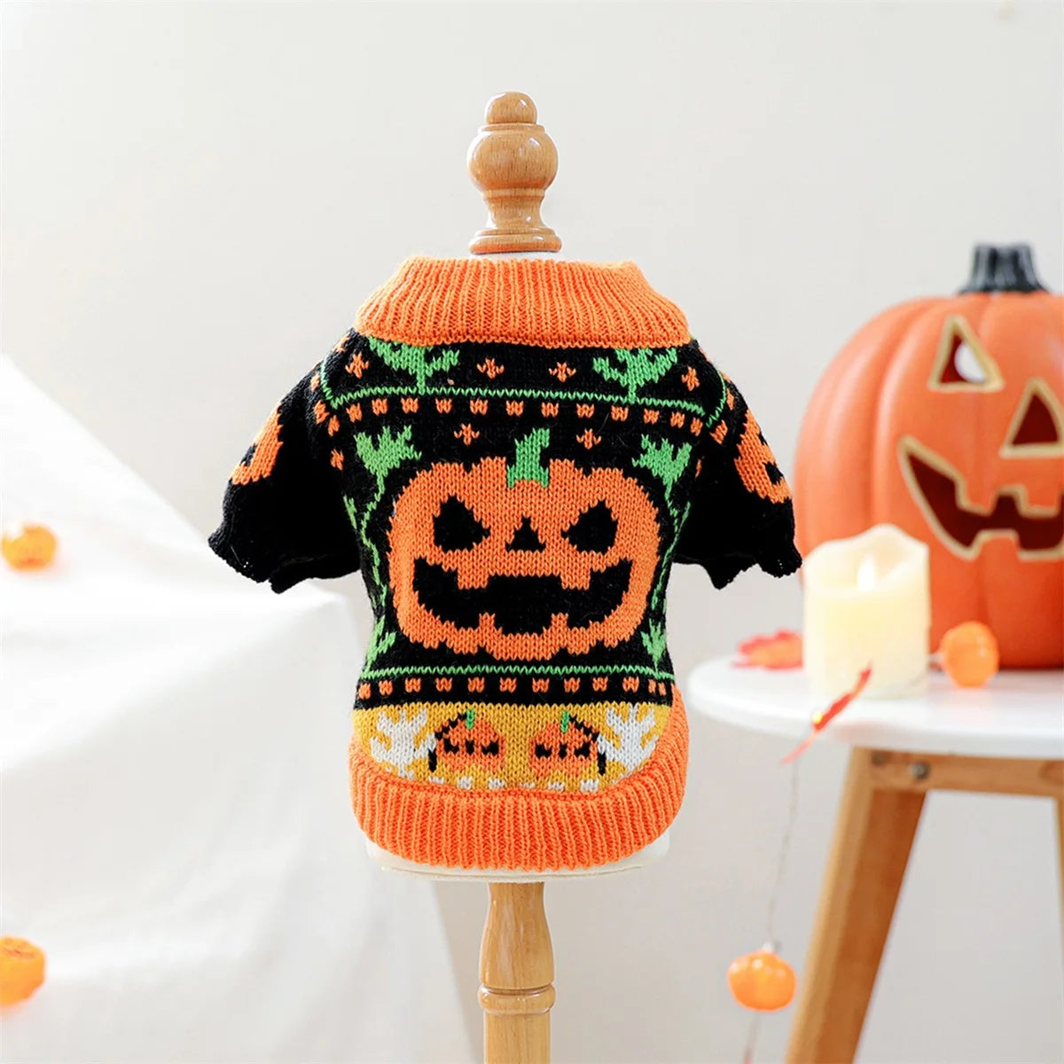 Halloween Ghost Pet Sweater – Knitted Pumpkin & Ghost Costume for Small Dogs & Cats
