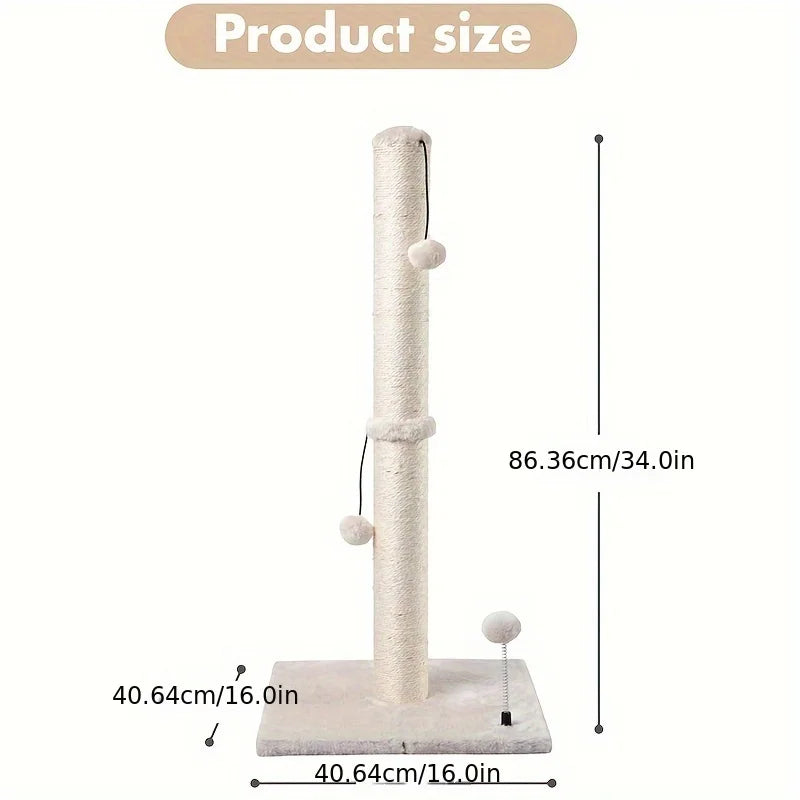 34-Inch High Cat Scratching Post – Premium Indoor Sisal Scratcher with Hanging Ball