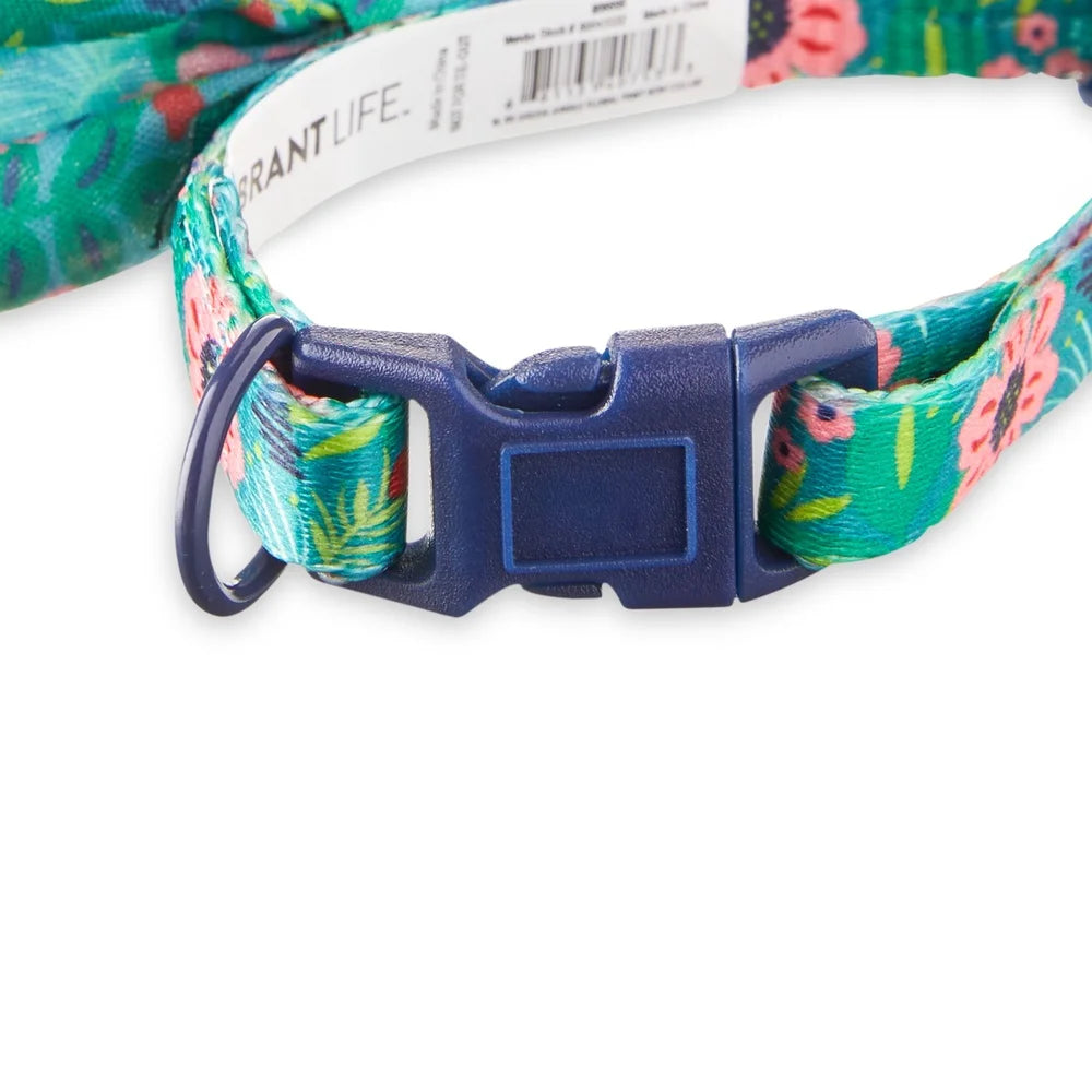 Jungle Floral Adjustable Dog Collar with Bow – XS Size for Miniature Poodles & Chihuahuas
