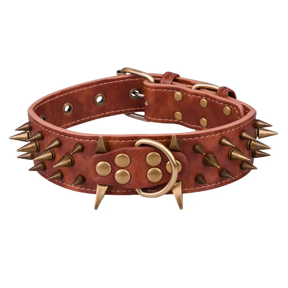 Heavy-Duty Spiked Leather Dog Collar – Wide, Comfortable Protection Collar for Extra Large Dogs