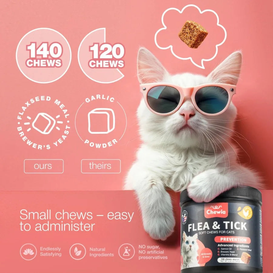 Daily Flea & Tick Treatment Chews for Cats – Soft Oral Treats for All Breeds