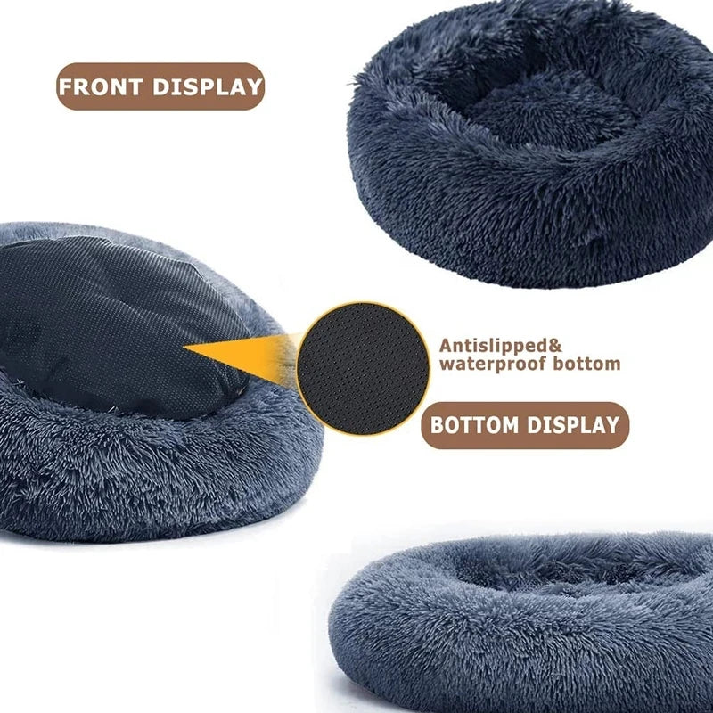 Round Plush Pet Bed – 40–90cm Super Soft Dog & Cat Bed, Winter Warm Sleeping Nest