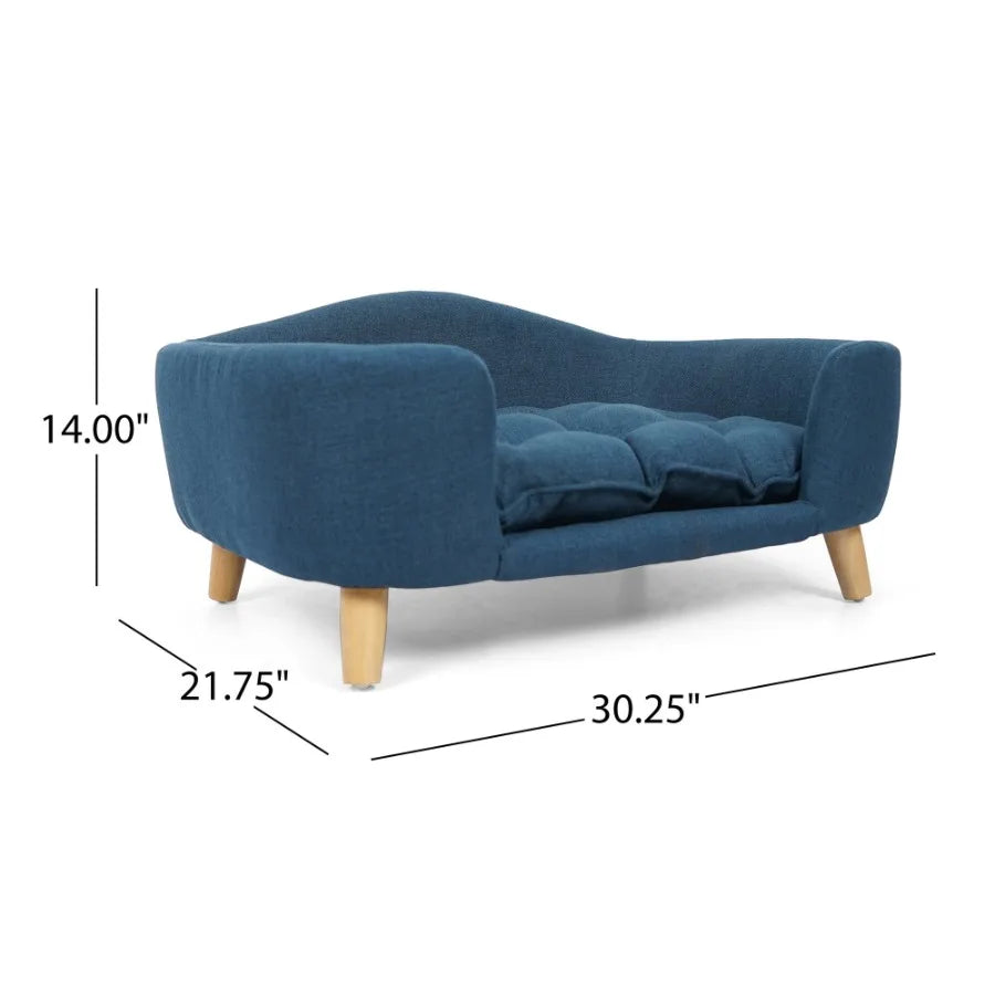 2025 Dog Bed – Light Blue Raised Sofa-Style Pet Bed, Classic Upholstered Design, 30.25" x 21.75" x 14"