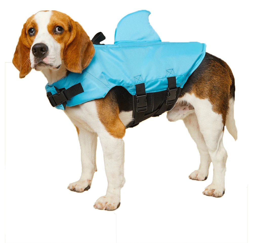Shark Dog Life Jacket – Enhanced Buoyancy Safety Vest with Handle for Small, Medium & Large Dogs