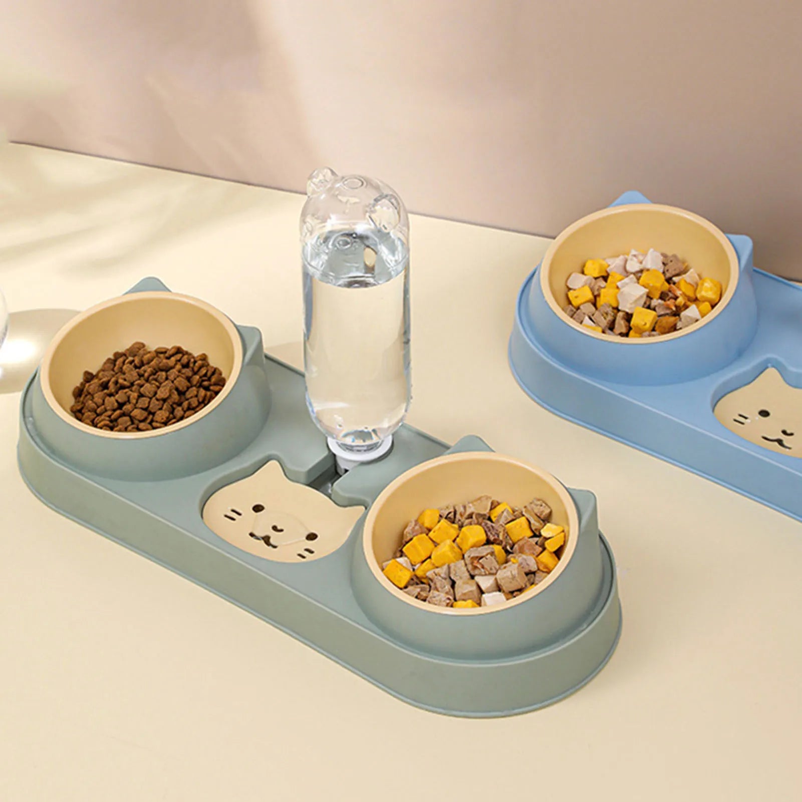 Automatic Pet Cat & Dog Feeder Bowl with Water Fountain – Double Raised Stand Dish for Cats & Small Dogs