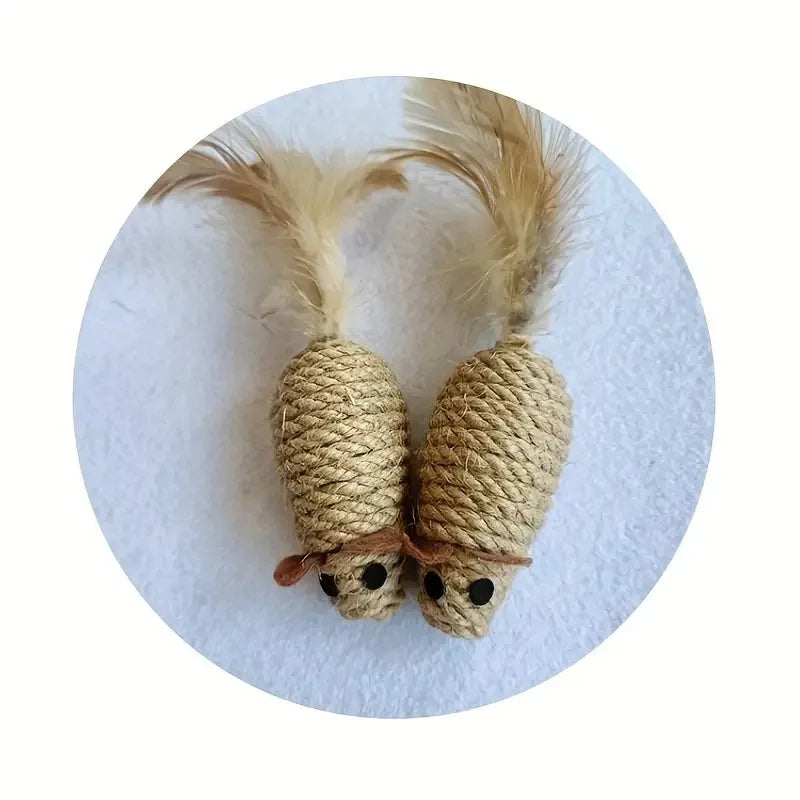 Sisal Mouse Cat Toy – Bite-Resistant Plush Mice for Interactive Play (1 or 4 Pack)