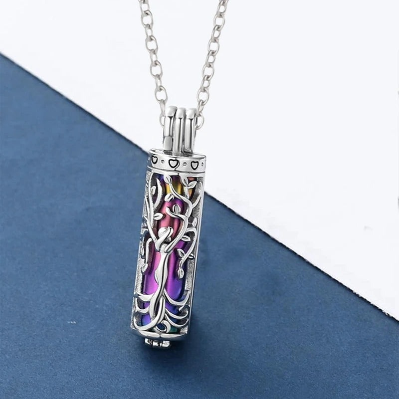 Tree of Life Cylinder Cremation Necklace – Memorial Ash Pendant for Men & Women