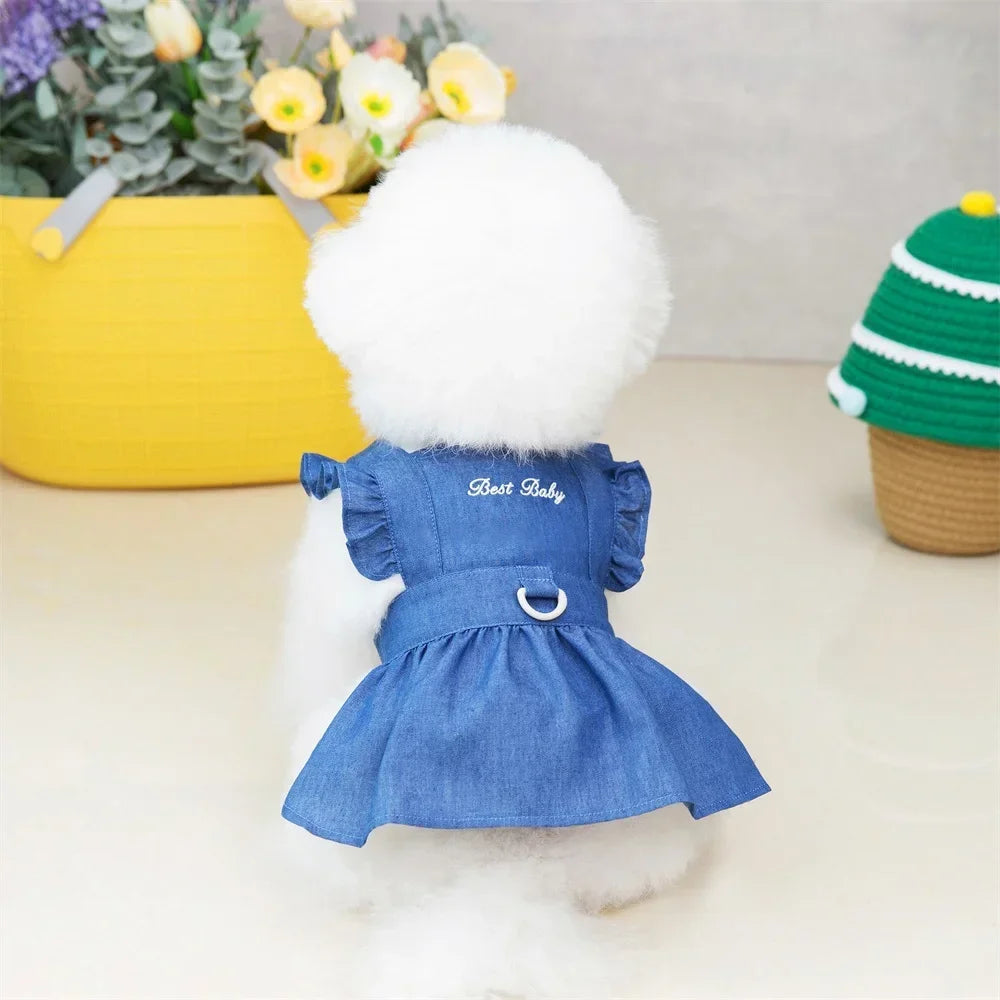 Dog Denim Dress – Cute Princess Skirt for Small & Medium Dogs, Summer Wedding Outfit