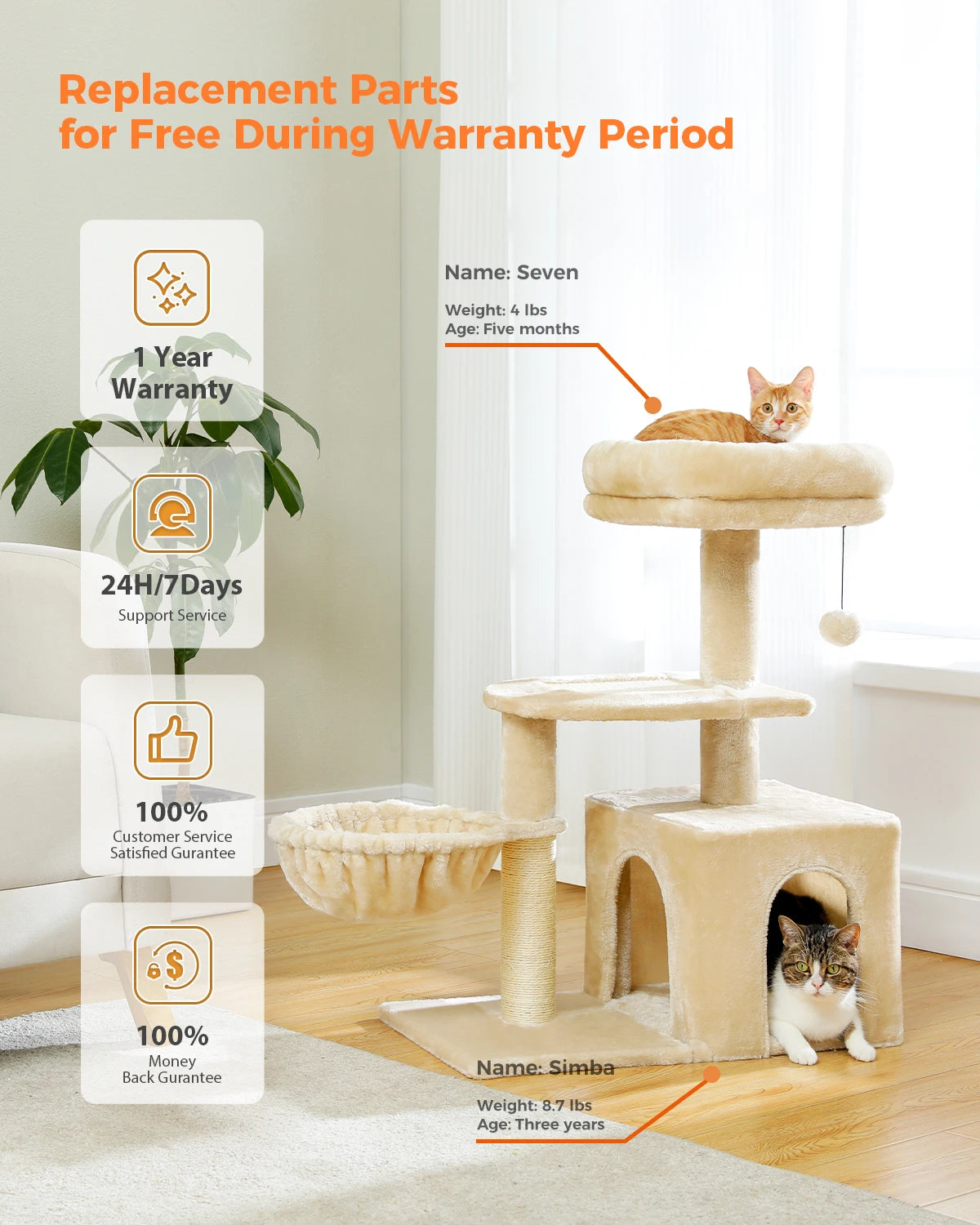 Cat Tree Tower for Indoor Cats – 2 Styles Cat Activity Center with Scratching Posts, Large Hammock & Removable Top Perch (Grey)