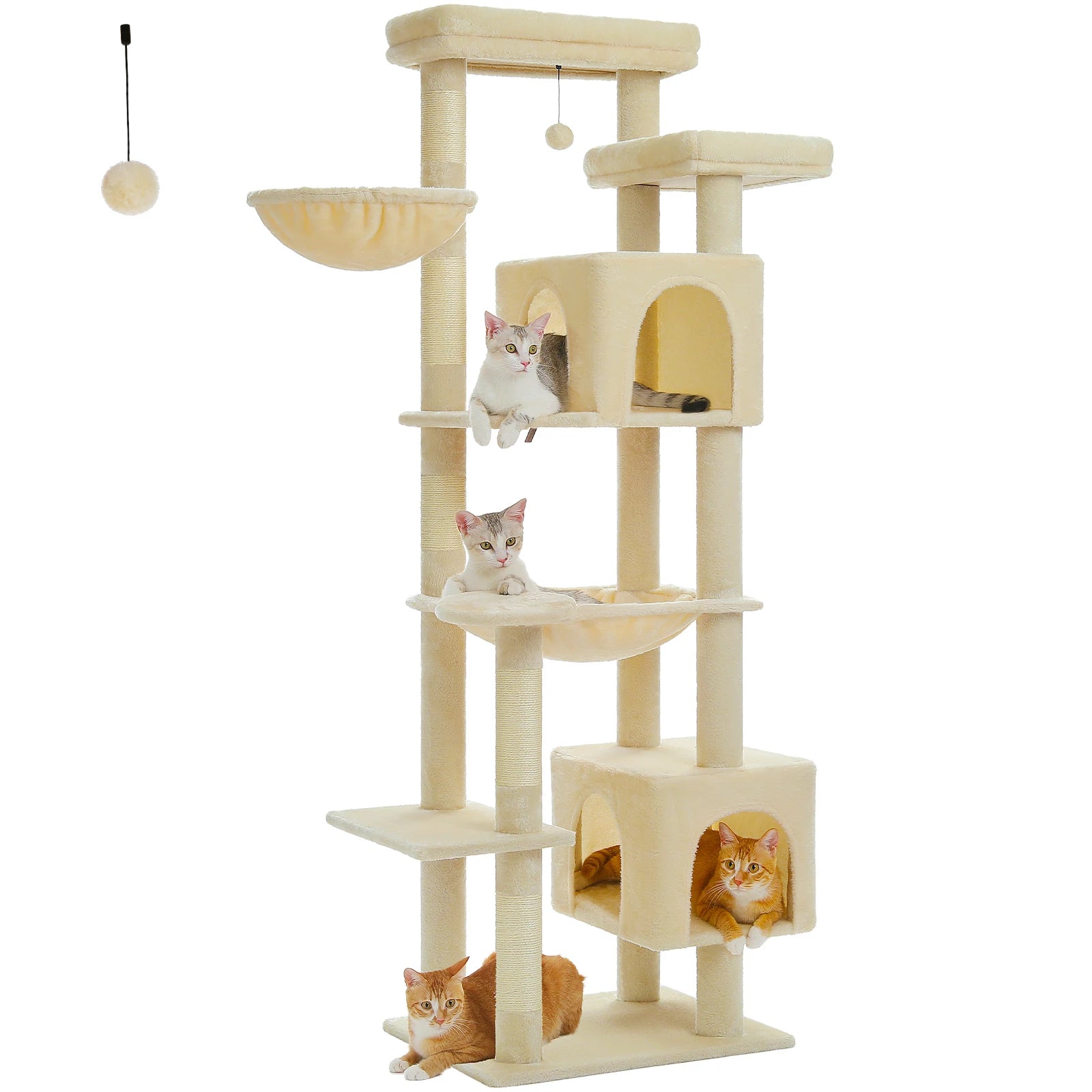 Large Multi-Level Cat Tree Tower – Tall Plush Indoor Cat Condo with Scratching Posts, Perches, Caves & Boards