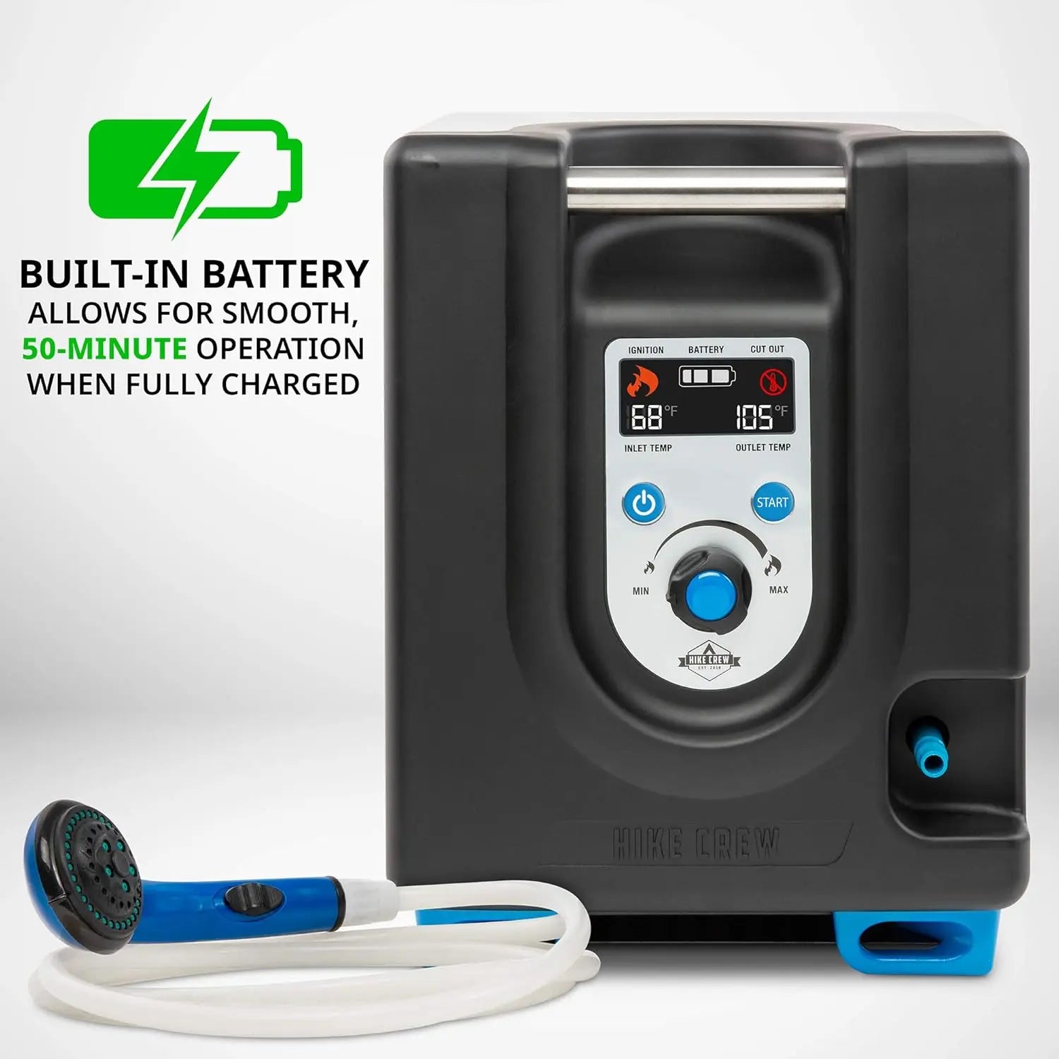 Portable Propane Water Heater & Shower Pump – Outdoor Hot Water System with LCD & Built-In Battery