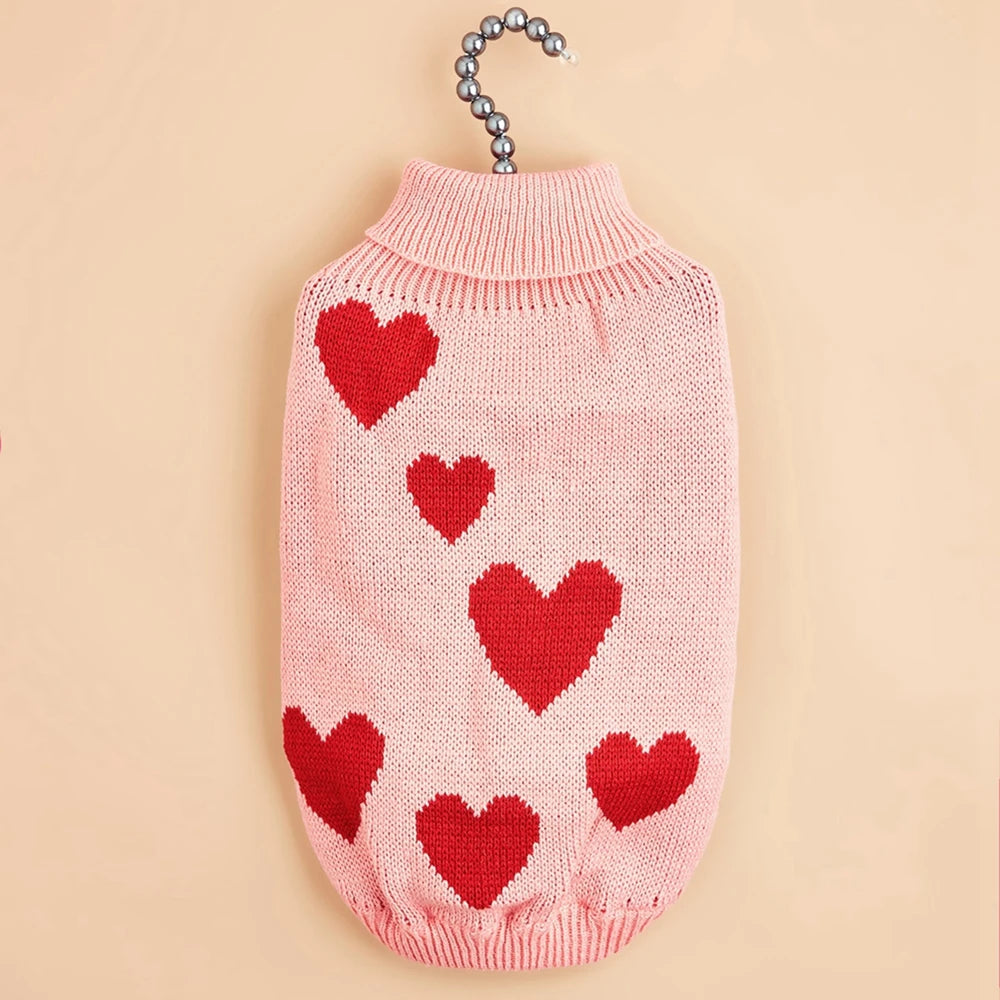 ❤️ Cute Heart Pattern Dog Sweater – Warm Knit Jumper for Dogs & Cats