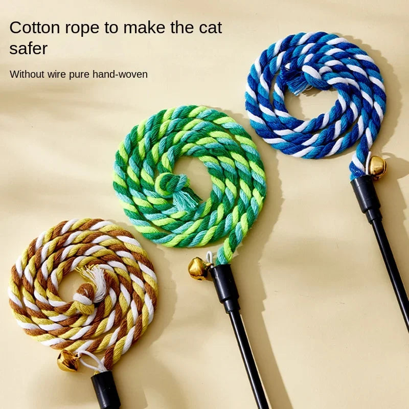 Feather Cat Teaser Wand Toy – Interactive Cat Toy with Satin Ribbon & Bell, Kitten Play Stick for Indoor Exercise