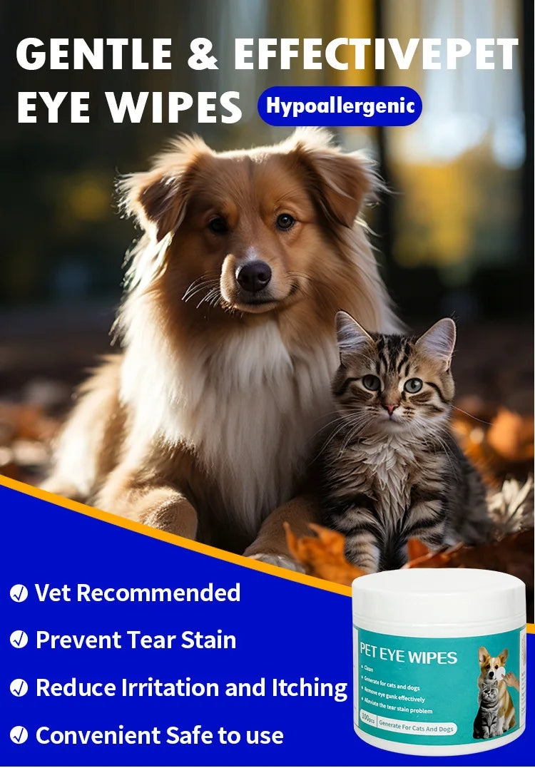 Pet Eye Wipes – Tear Stain Remover for Dogs & Cats, Gentle Cleaning Wet Tissues