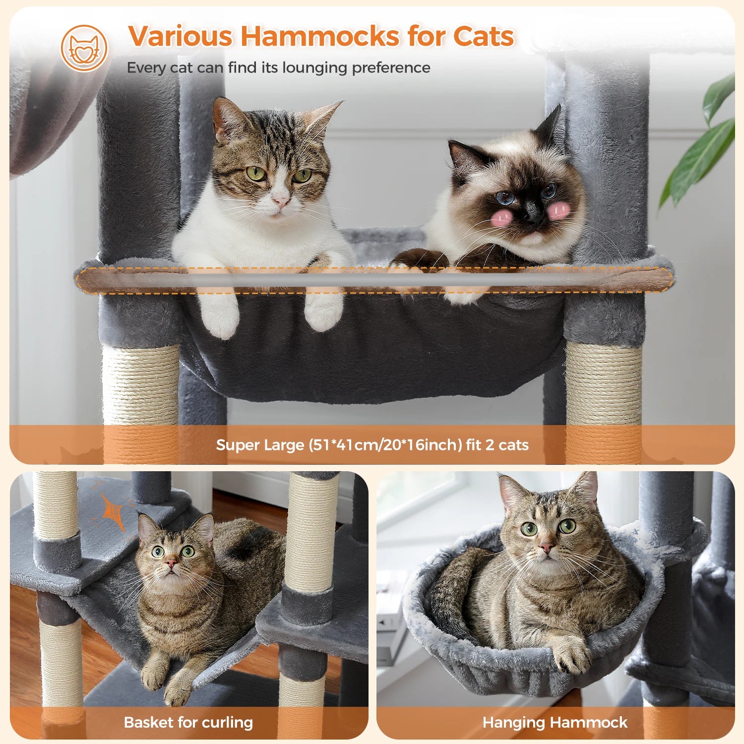Large Multi-Level Cat Tree Tower – Tall Plush Indoor Cat Condo with Scratching Posts, Perches, Caves & Boards