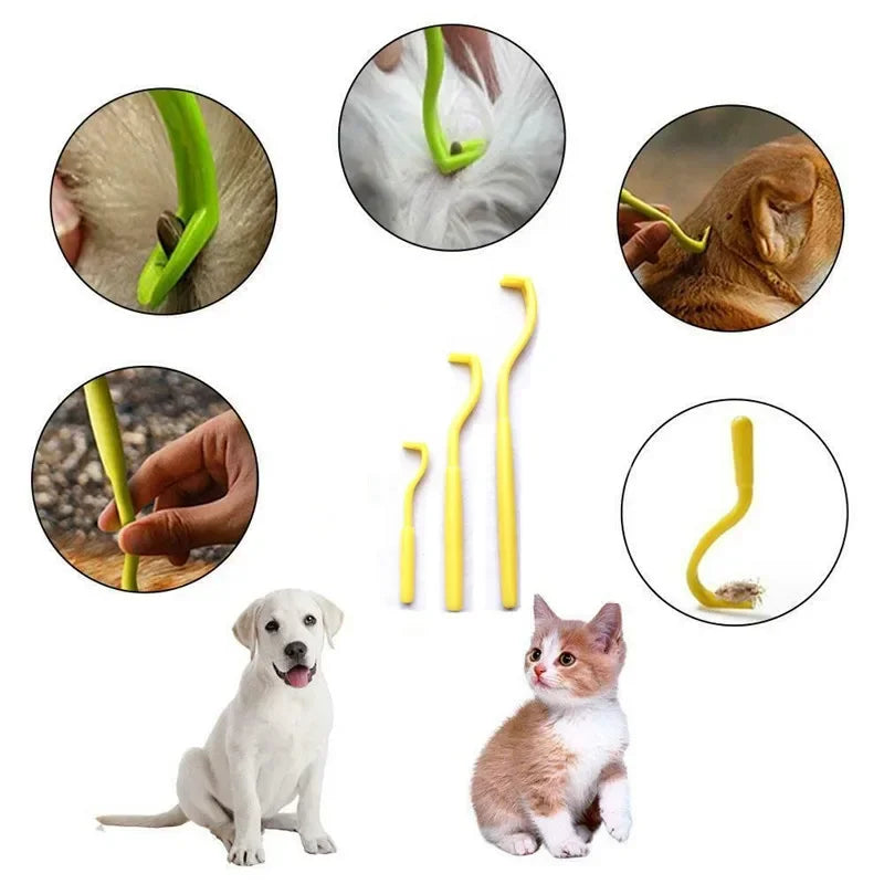 3pcs Tick & Flea Remover Tool Set – Hook & Tweezer Kit for Cats & Dogs