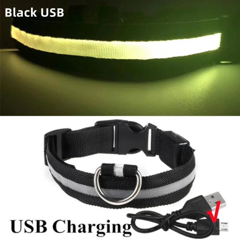 LED Luminous Dog Collar – Adjustable USB Rechargeable Glowing Pet Collar, Anti-Lost & Safety Flashing Light