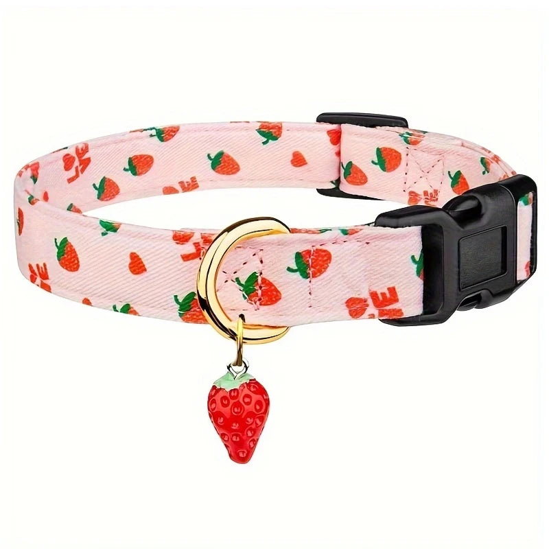 Fruit Pattern Pet Collar with Metal Pendant – Adjustable Dog & Cat Collar for Puppies and Small Pets