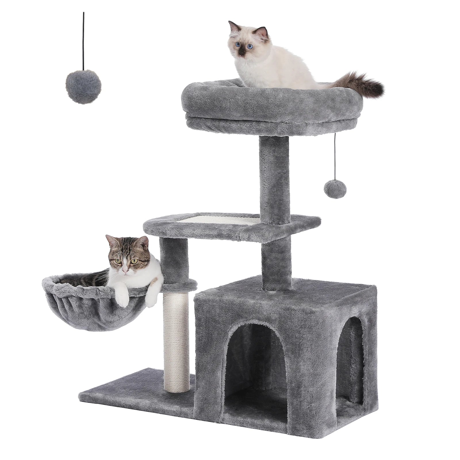 Cat Tree Tower for Indoor Cats – 2 Styles Cat Activity Center with Scratching Posts, Large Hammock & Removable Top Perch (Grey)
