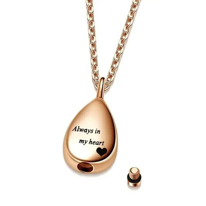 Teardrop Pet Urn Pendant – Stainless Steel Keepsake Necklace for Dog & Cat Memorial