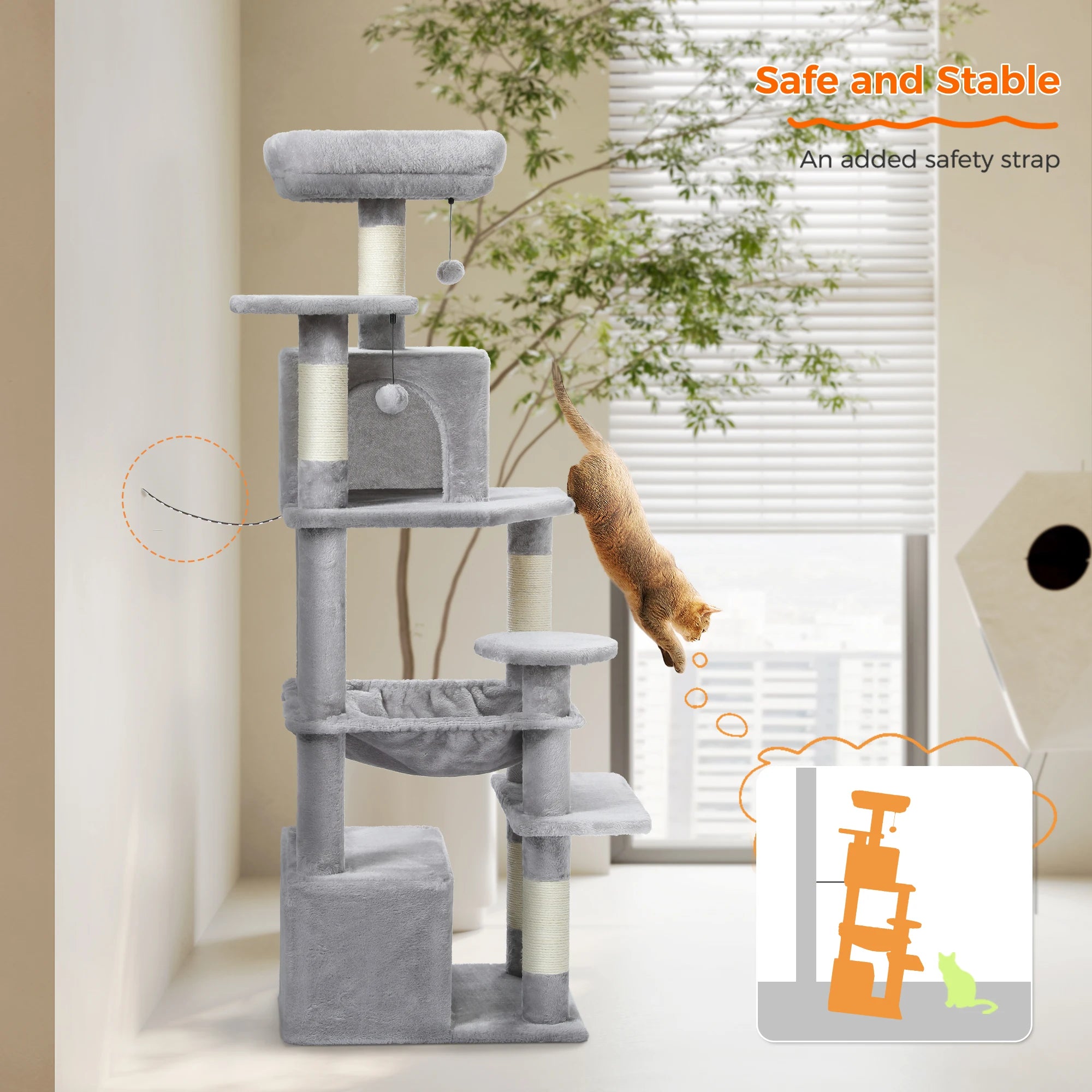 6-Level Multi-Cat Tree Tower with Dual Condos, Double Top Perches, Hammock & 5 Scratching Posts