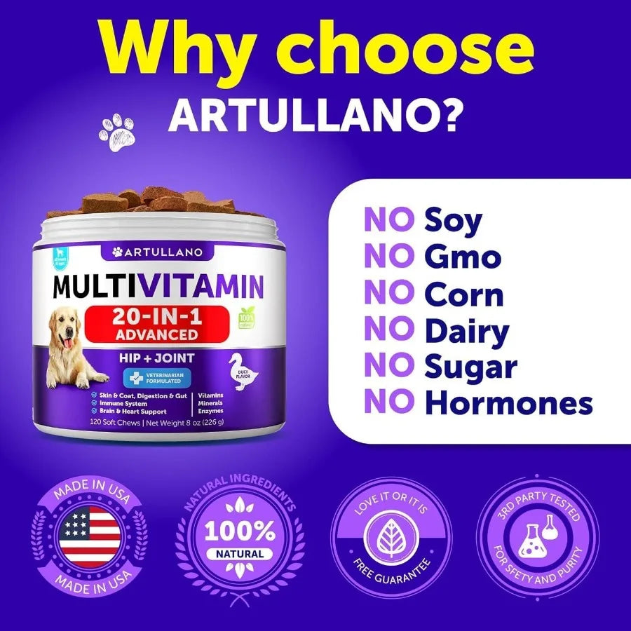 20-in-1 Dog Multivitamin Chewables with Glucosamine – Senior & Puppy Support