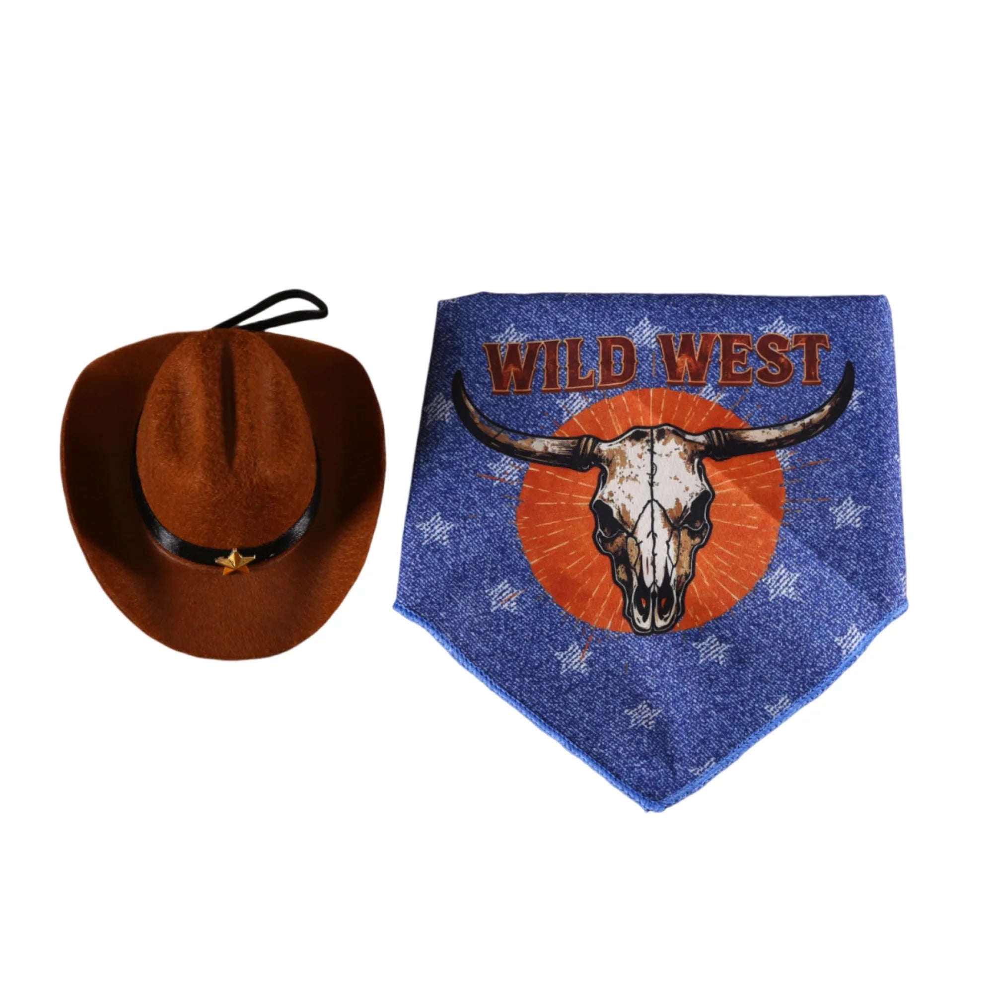 Dog Cowboy Costume – Wild West Hat & Paisley Bandana Set for Small Pets Halloween