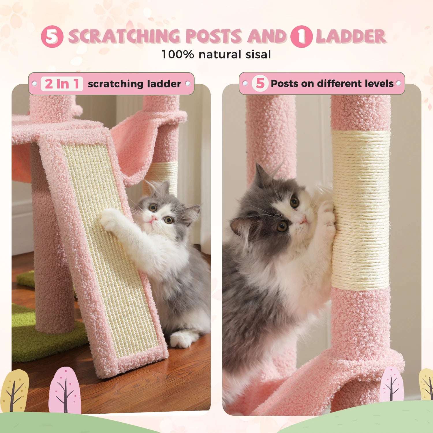 Adjustable Floor-to-Ceiling Cat Tree Tower – Tall Indoor Cat Furniture with Hammock, Cozy Condo & Sisal Scratching Posts