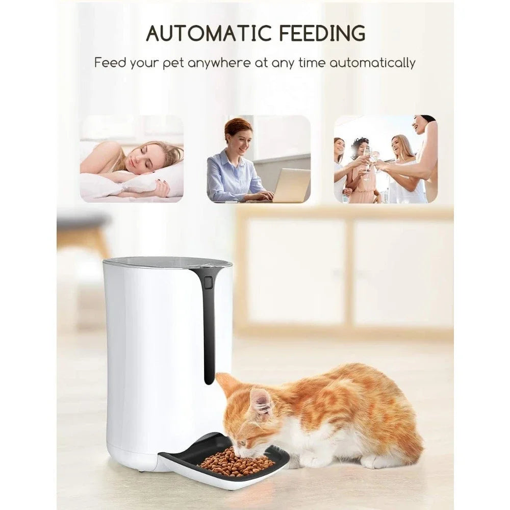 Automatic Cat Feeder – Portion Control, Voice Recording & Programmable Timer for 4 Meals Daily