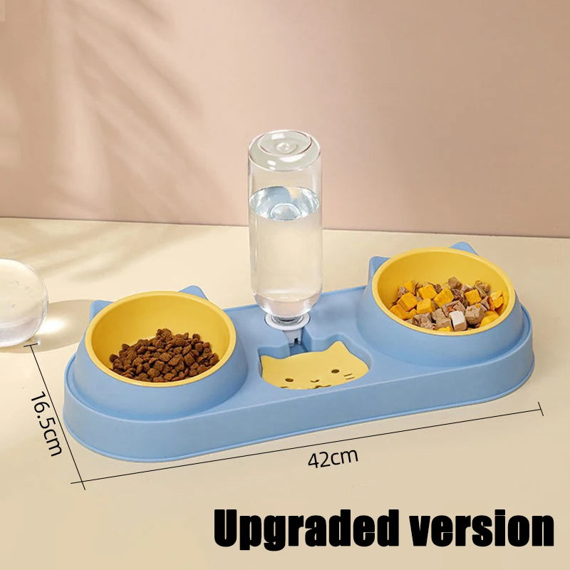 Automatic Pet Cat & Dog Feeder Bowl with Water Fountain – Double Raised Stand Dish for Cats & Small Dogs