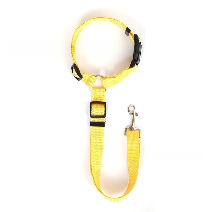 Two-in-One Solid Color Pet Car Seat Belt & Leash – Adjustable Nylon Safety Lead for Dogs