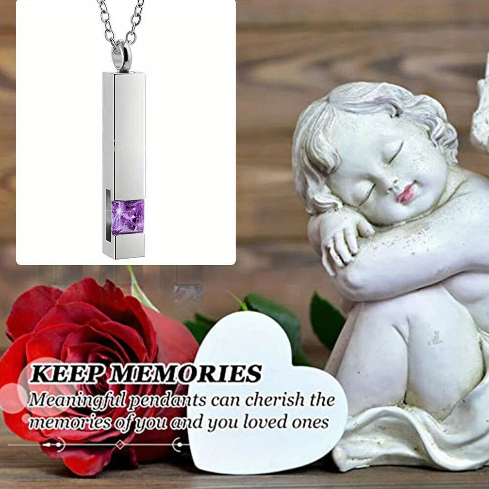 Stone Cremation Urn Cube Necklace – Memorial Ashes Pendant Keepsake Jewelry for Pets, Babies & Loved Ones (22” Chain)