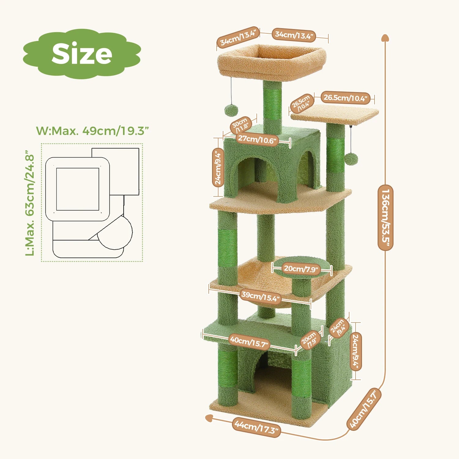 6-Level Multi-Cat Tree Tower with Dual Condos, Double Top Perches, Hammock & 5 Scratching Posts