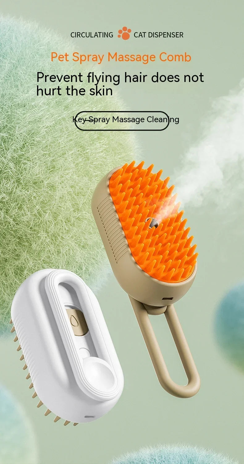 3-in-1 Pet Steam Brush – Electric Grooming Comb with Spray & Massage for Cats and Dogs