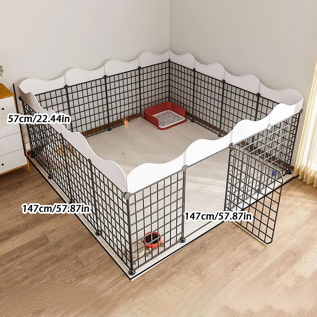 Indoor Puppy Fence with Toilet Area – Small Dog Kennel with One Bedroom, One Bathroom Design & Anti-Jailbreak Partition