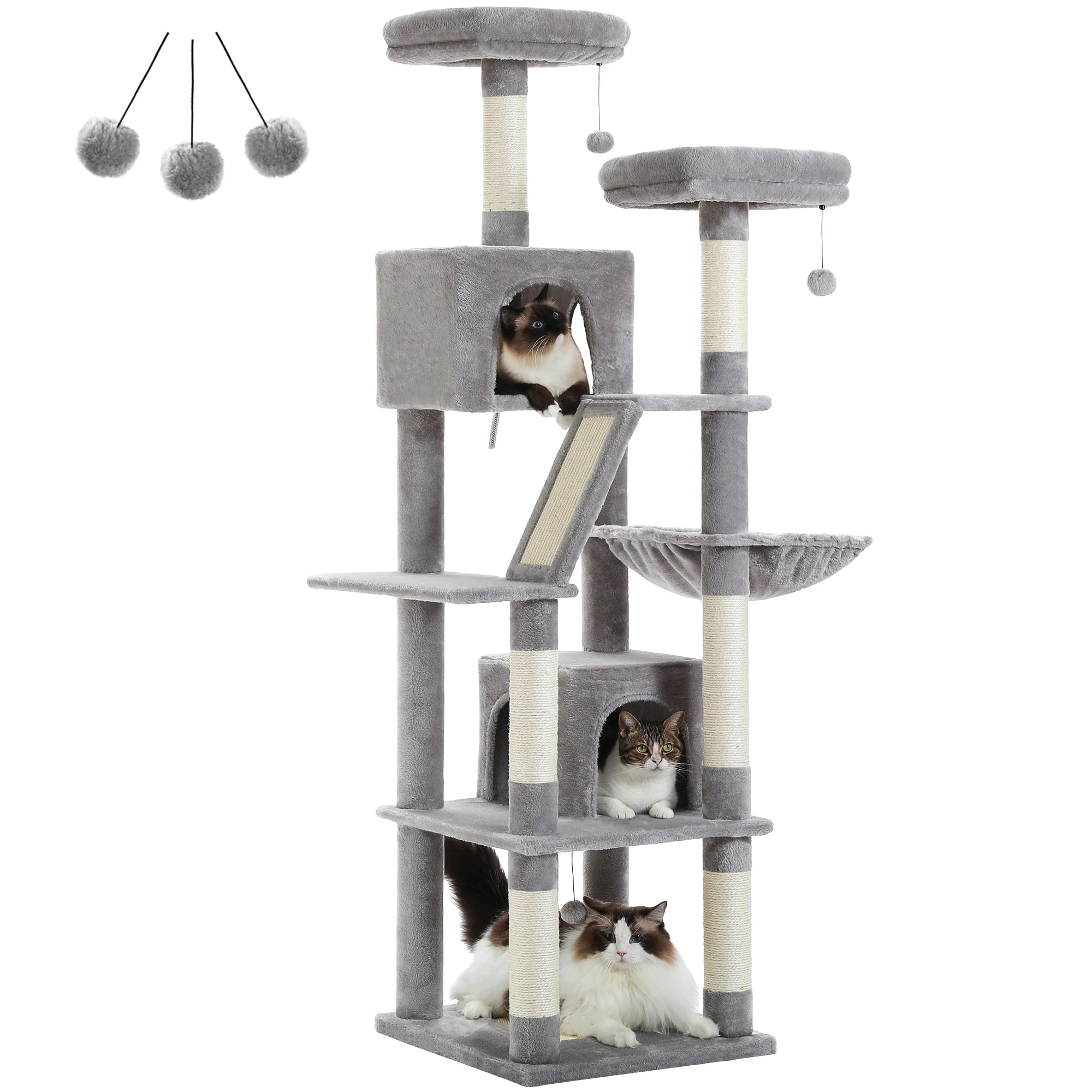 Large Multi-Level Cat Tree Tower – Tall Plush Indoor Cat Condo with Scratching Posts, Perches, Caves & Boards