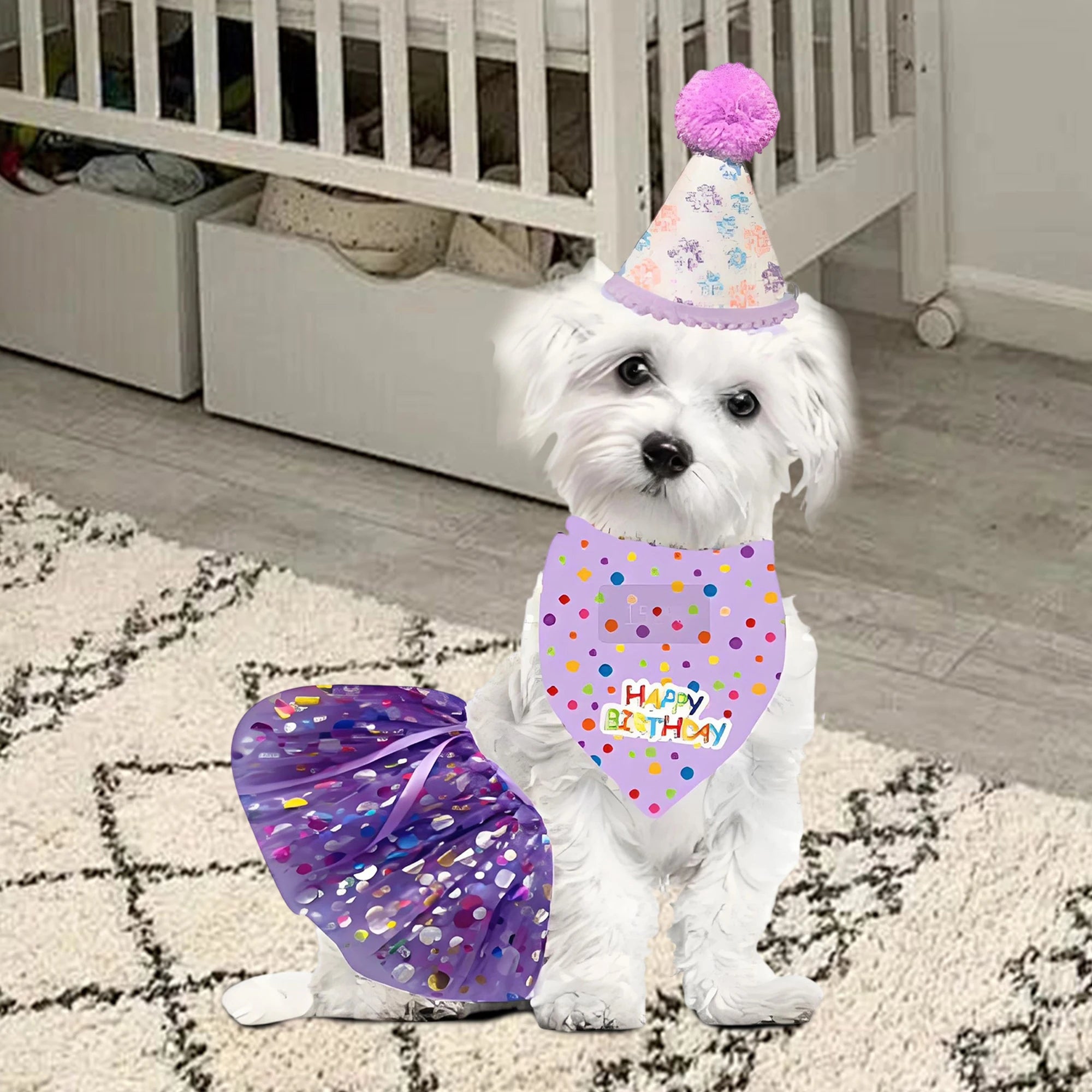 Dog Birthday Costume Set – Party Hat, Skirt & Scarf Outfit for Dogs & Cats