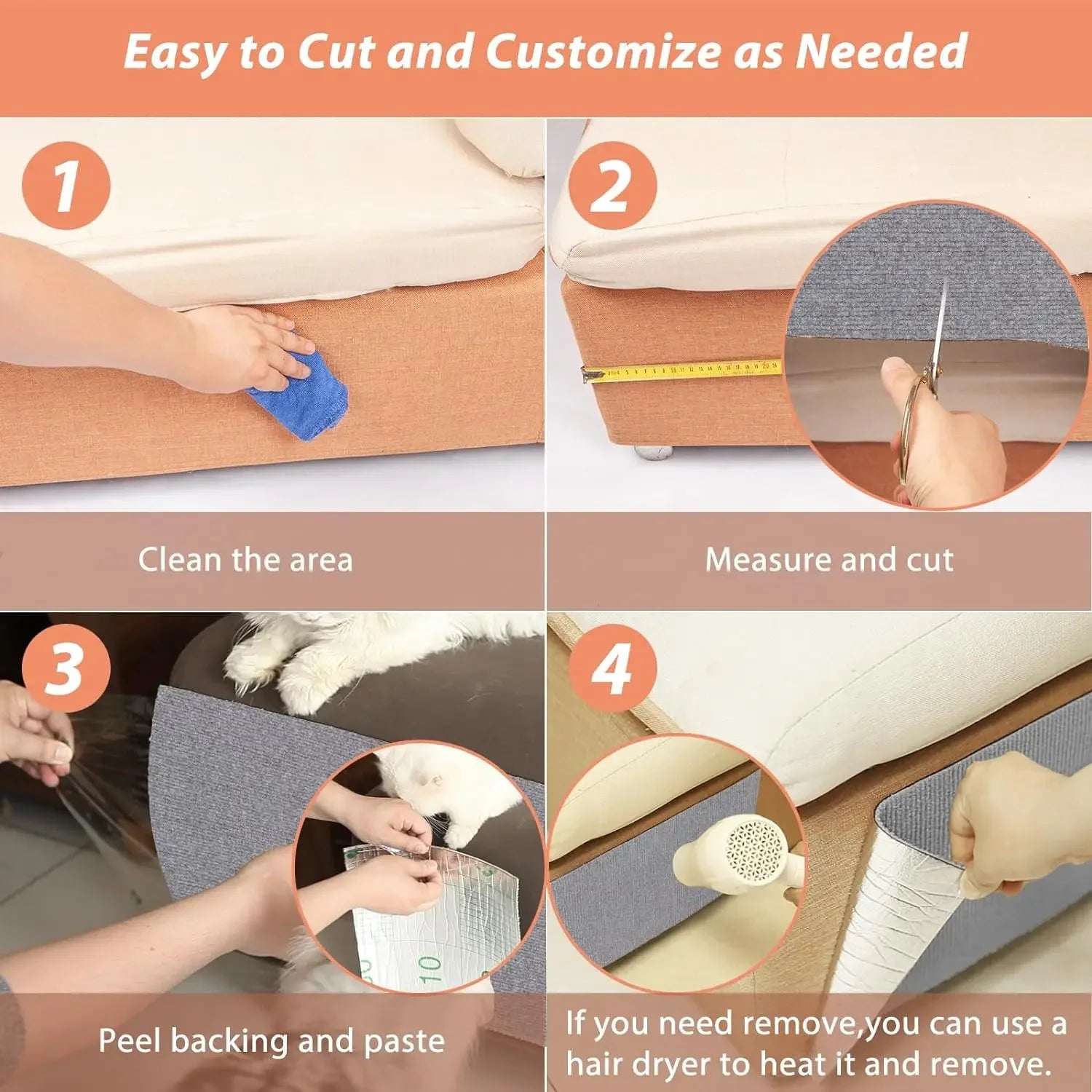 CSelf-Adhesive Cat Scratching Mat – Trimmable Furniture Protector for Sofa & Carpet Surfaces