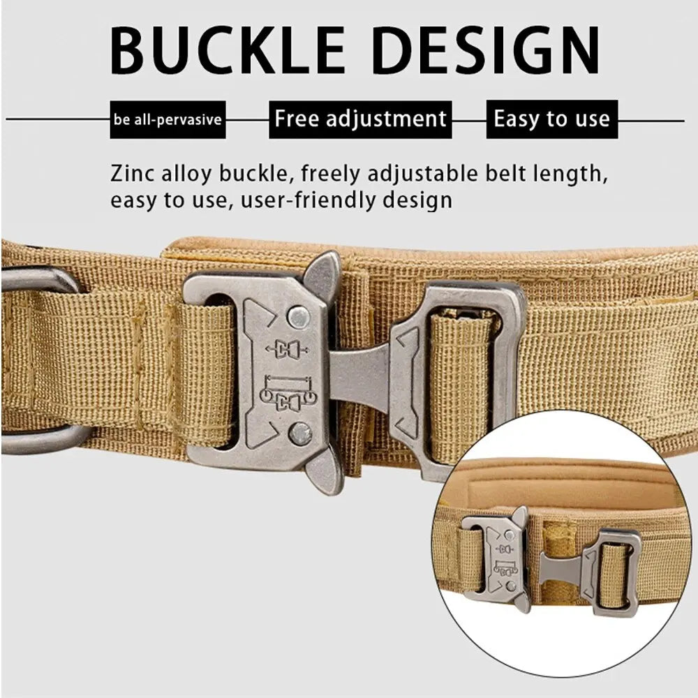Outdoor Tactical Dog Collar – Heavy-Duty Nylon Training Collar with Metal Buckle for Medium & Large Dogs