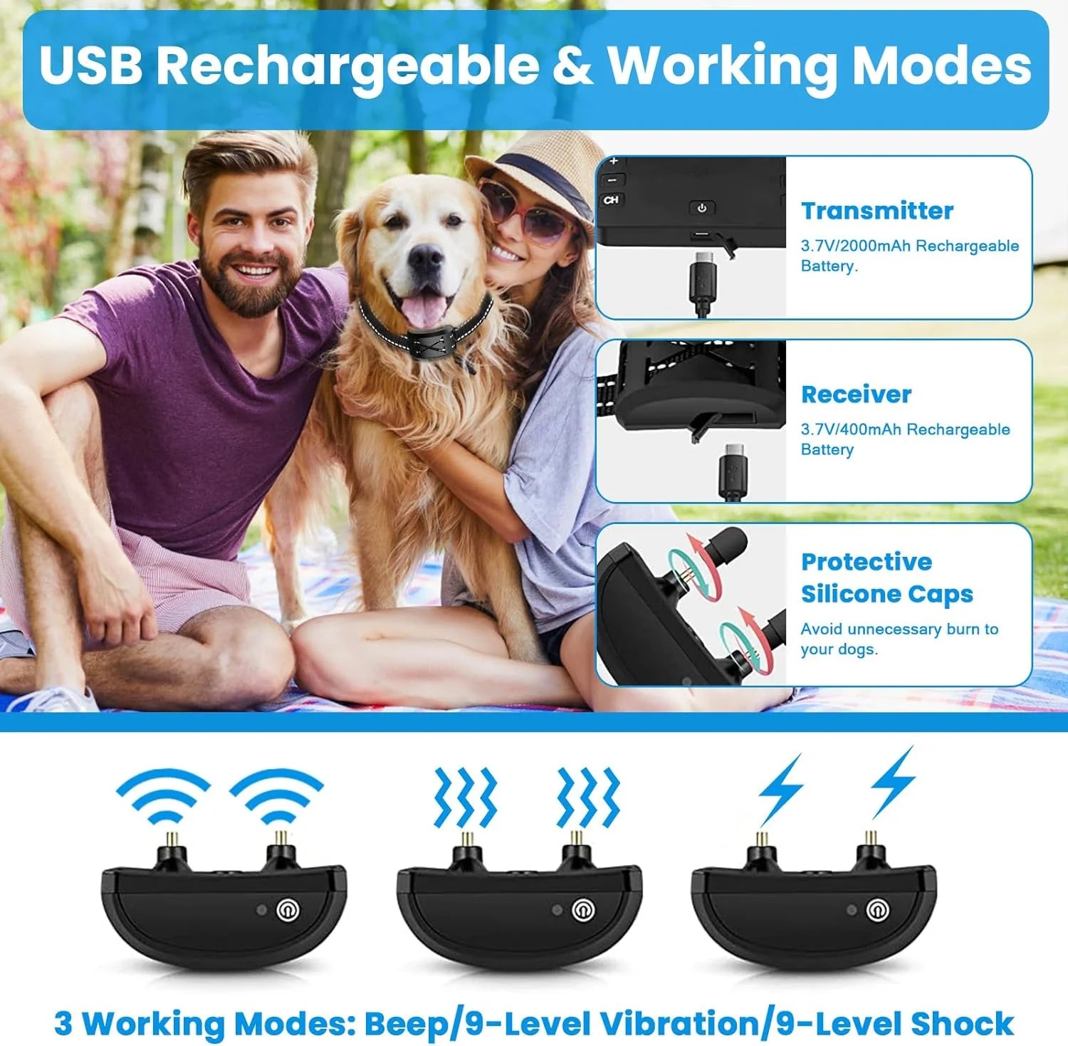 Wireless Dog Fence System with Remote – 2-in-1 Electric Pet Containment & Shock Training Collars for 2 Dogs | Adjustable Range