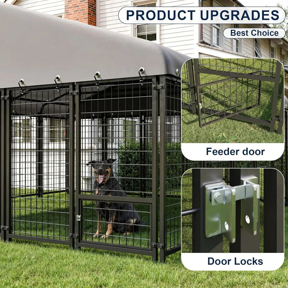 10x10FT Heavy-Duty Outdoor Dog Kennel with Roof – Spacious Secure Cage with Double Lock & Feeding Door