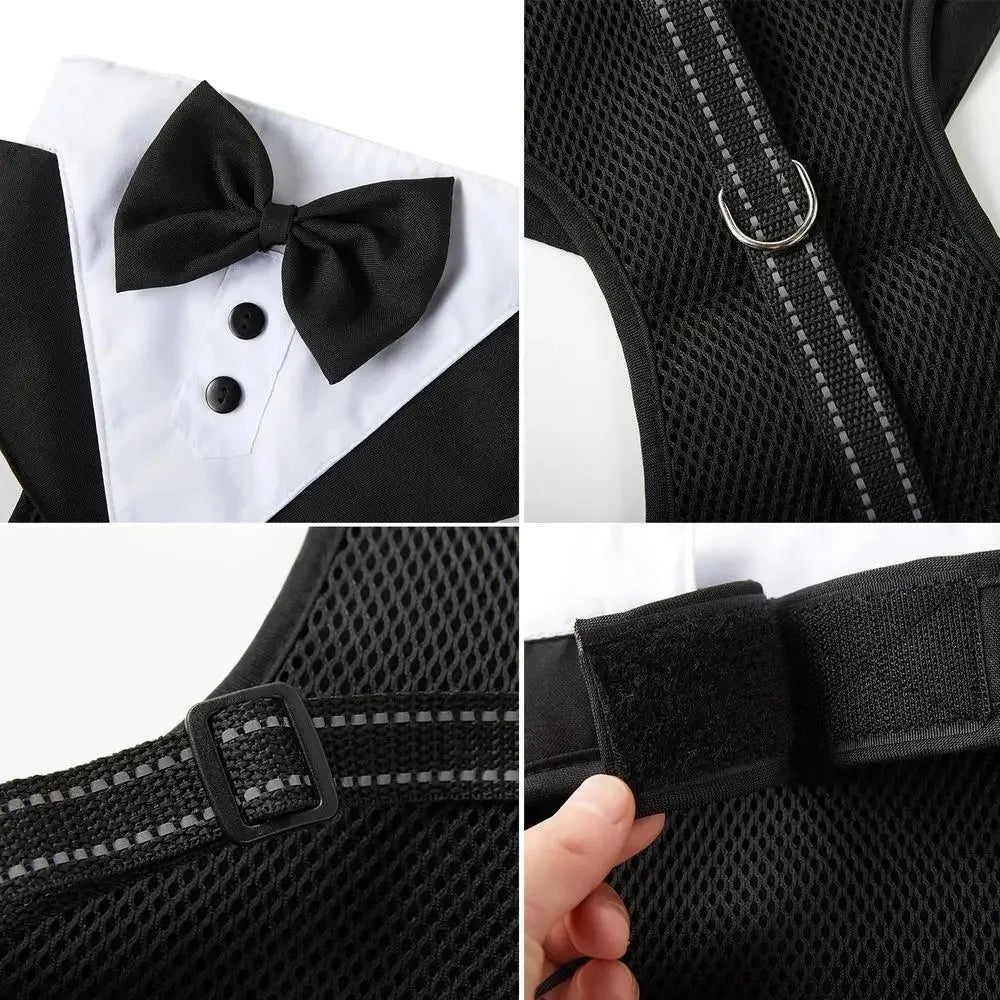 Female Dog Tuxedo Harness – Adjustable Formal Vest Costume for French Bulldogs & Large Dogs | Party & Wedding Pet Suit
